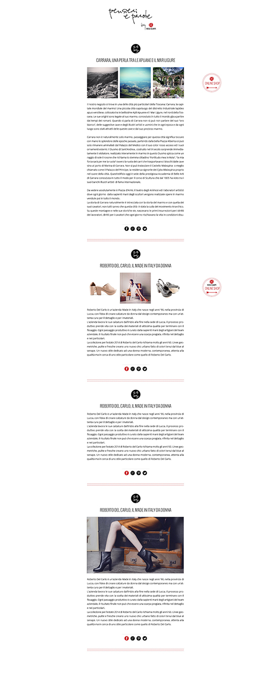 Progettazione grafica e sviluppo per il blog Pensieri e Parole by Rossi Scarpe